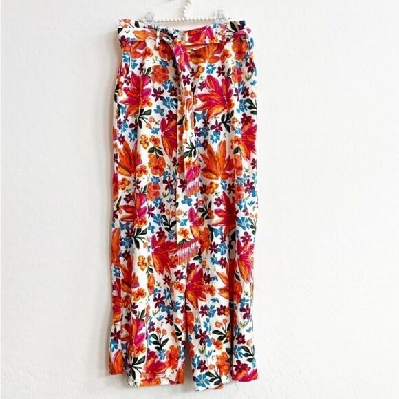 NEW Joie Women's Floral Belted Wide Leg Crop Pants Colorful Linen Blend US 2 NWT - Picture 1 of 9